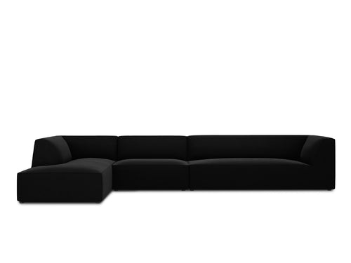 Micadoni linker hoekbank Ruby 5-zits, flueel, zwart - 180x366x69cm
