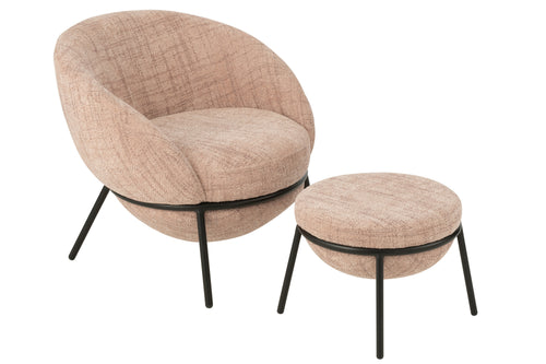 J-Line loungestoel + poef - ijzer - roze/zwart
