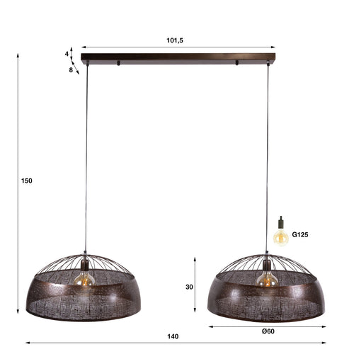 Giga Meubel Hanglamp Screen - Koper Metaal - 2-Lichts Designlamp - Ø60cm