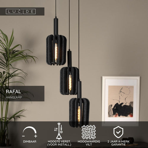 Lucide hanglamp RAFAL - 3xE27 - Grijs