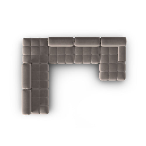 Cosmopolitan Design - Modulaire panoramische hoekbank links Cortina 7-zits, flueel cappuccino - 282x376x70cm