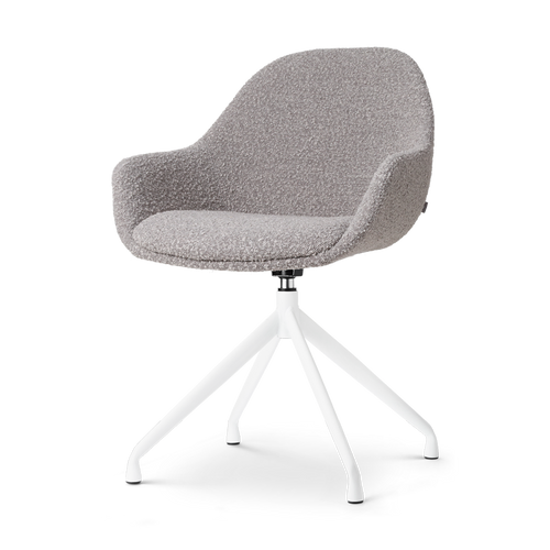 Nolon Nola-Mae Eetkamerstoel Bouclé Taupe - Draaibaar Wit Onderstel - vtwonen shop