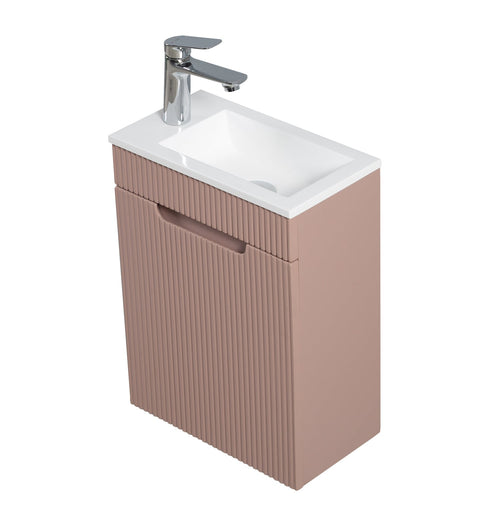 Badplaats Toiletmeubel Thermis 40 x 22 cm – Mat Roze – Fonteinmeubel met Witte Wastafel
