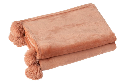 J-Line plaid Pompom - polyester - perzik - 170 x 130 cm