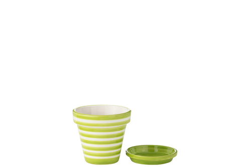 J-Line bloempot Granada Stripes Handmade + Painted - keramiek - geel - small - Ø 21 cm