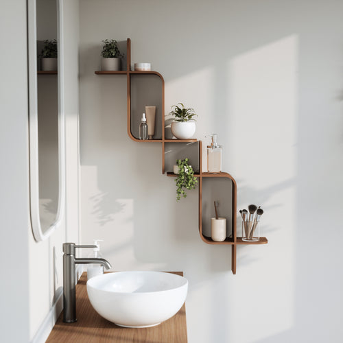 Umbra wandplank Montage - 64 x 48 x 16 cm - Licht walnoot