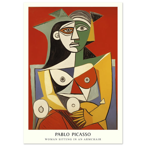 Artfulprints Poster met Lijst Pablo Picasso - Woman sitting in an armchair   - 30x40 cm - Rood