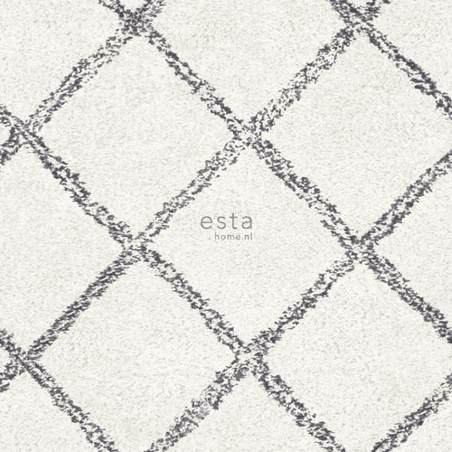 ESTAhome behang oosters berber tapijt zwart en mat wit - 53 cm x 10.05 m - 148666