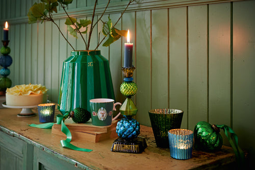 Pip Studio Kandelaar Bead - Glas - Blauw/ Groen - 23.5cm - vtwonen shop