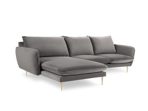 Cosmopolitan Design linker hoekbank Vienna 5-zits, flueel, lichtgrijs - 170x255x95cm