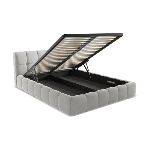 LaMiaSofa Bed met opbergruimte Roma - velours - zilver - 180x228x82