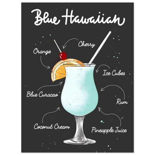 Artfulprints  Blue Hawaiian cocktail – Illustratie   poster 30x40 cm - vtwonen shop