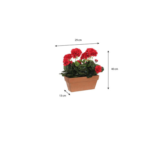Mica Decorations Geranium Kunstplant in Balkonbak - L29 x B13 x H40 cm - Rood