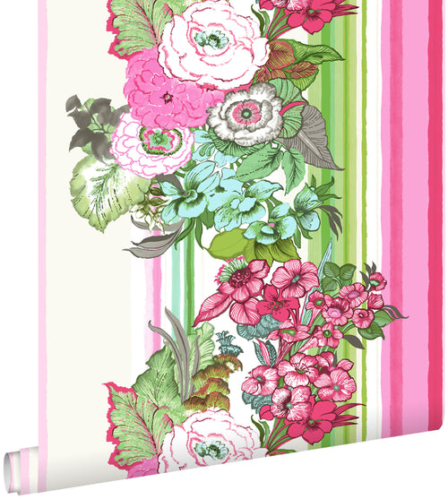 ESTAhome behang vintage bloemen roze en limegroen - 53 cm x 10,05 m - 138115 - vtwonen shop