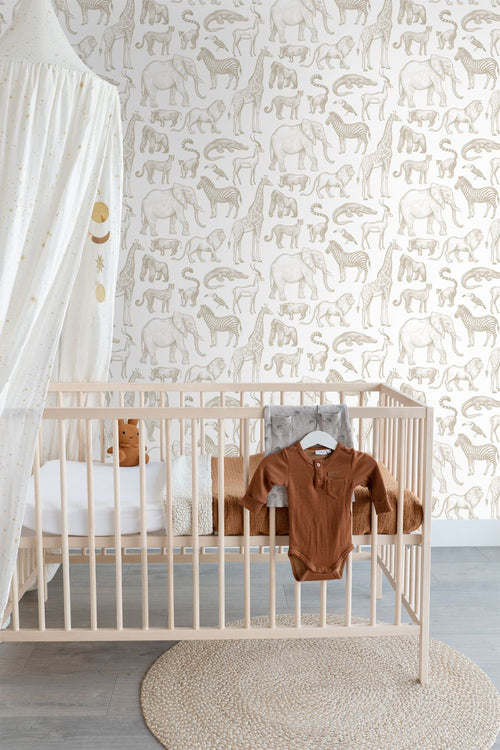 ESTAhome behang jungle dieren wit en beige - 53 cm x 10.05 m - 139690