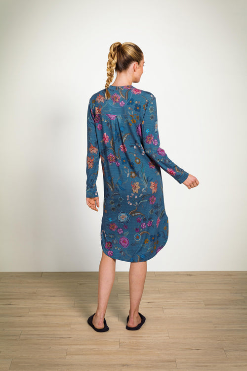 Pip Studio - Diogo Nachthemd Lange Mouw Dames - Coco Flower - Blauw - XXL