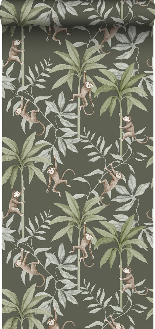 Borastapeter behang jungle dieren donkergroen - 53 cm x 10.05 m - 660619 - vtwonen shop