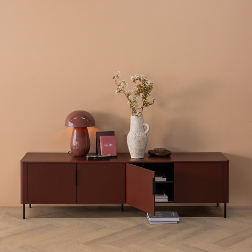 WOOOD tv meubel 200 cm Gunnar - Grenen - Bordeauxrood - 56x200x44