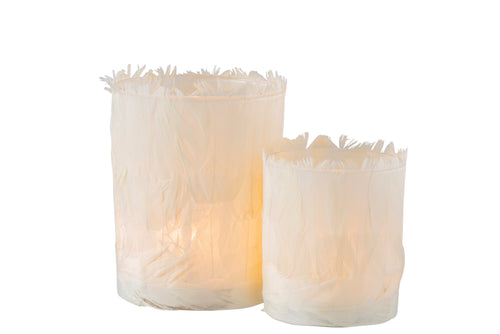 J-Line theelichthouder Veren - glas - creme - large - 2 stuks - vtwonen shop