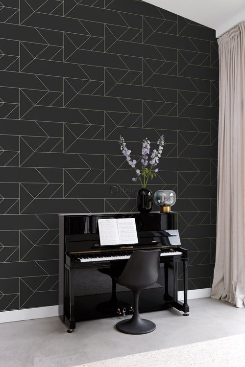 Origin Wallcoverings behang grafische lijnen zwart en goud - 0,53 x 10,05 m - 347726 - vtwonen shop