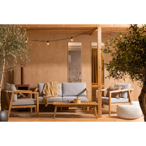 WOOOD loungeset buiten fauteuil/bank/tafel Lucca - Teak - Grijs - vtwonen shop