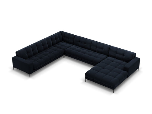 Cosmopolitan Design Panoramische hoekbank links Bali 7-zits, flueel, donkerblauw - 256x327x75cm