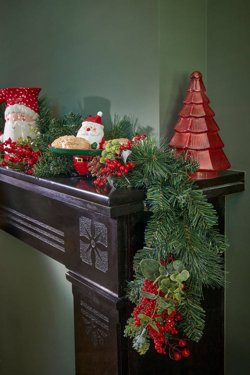 Mica Decorations Harvey Guirlande met Dennenappels - L180 x B15 x H11 cm - Groen, Rood