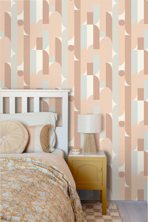 ESTAhome behang geometrische vormen bruin en lichtgroen - 50 x 900 cm - 131058 - vtwonen shop