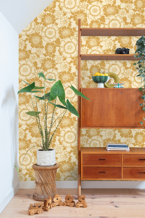 ESTAhome behang retro bloemen geel - 50 x 900 cm - 131523 - vtwonen shop