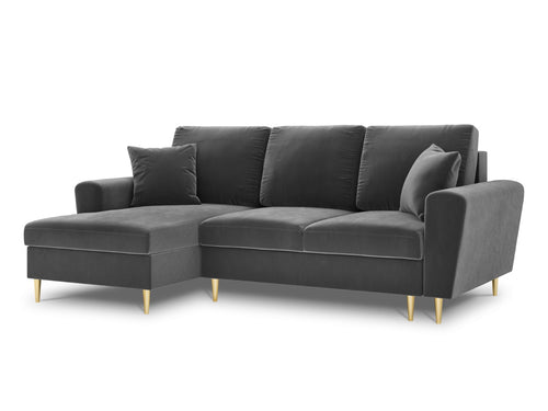 Cosmopolitan Design Uitklapbare hoekbank links met opbergdoos Kyoto 4-zits, flueel, lichtgrijs - 145x241x88cm