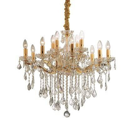 Ideal Lux Florian - 12-lichts kristallen kroonluchter met gouden afwerking, E14
