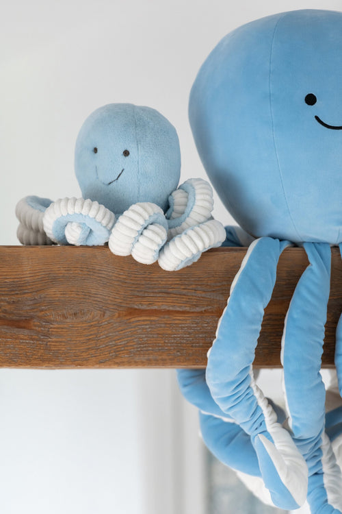 J-Line knuffelbeer Octopus - polyester - muntgroen/blauw - set van 2