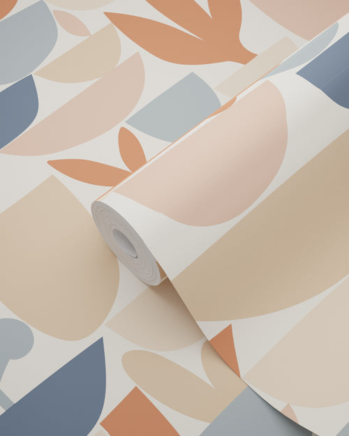 ESTAhome behang aardewerk en planten terracotta en blauw - 50 x 900 cm - 131073 - vtwonen shop