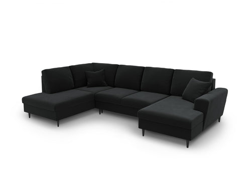 Cosmopolitan Design Links panoramische slaapbank met opbergdoos Kyoto 7-zits, flueel zwart - 194x313x88cm