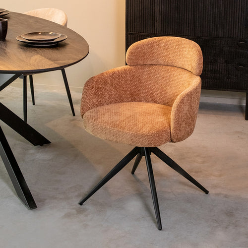 LABEL51 Eetkamerstoel Levi - Cognac Stof - Draaibaar - Set van 2