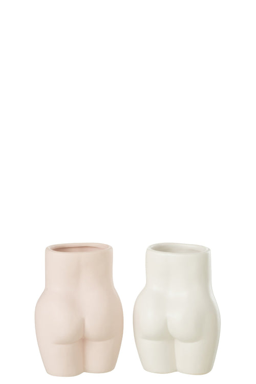 J-Line bloempot Lichaam Dolomiet - keramiek - roze - 2 stuks - 16.5 cm hoog