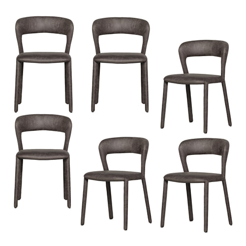 WOOOD eetkamerstoelen Noble - Leerlook - Zwart/Grijs - Set van 6