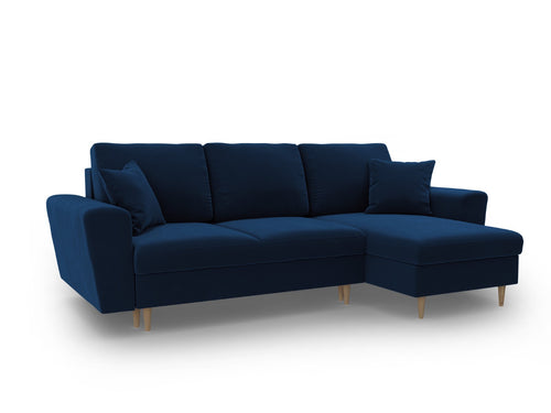 Cosmopolitan Design Omkeerbare converteerbare hoekbank met opbergdoos Kyoto 4-zits, flueel koningsblauw - 145x241x88cm