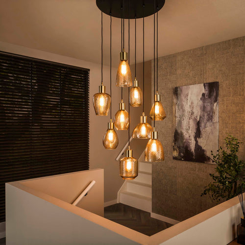 Giga Meubel Hanglamp Leaf - Amber - 9-Lichts - 60x60x180cm