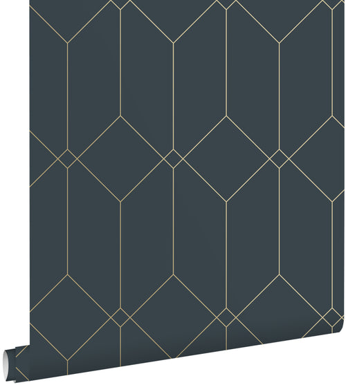 ESTAhome behang art deco motief donkerblauw en goud - 0,53 x 10,05 m - 139225 - vtwonen shop