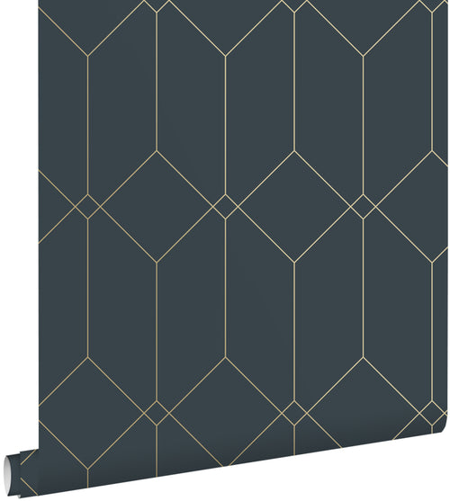 ESTAhome behang art deco motief donkerblauw en goud - 53 cm x 10.05 m - 139225