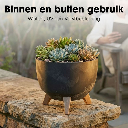 Mica Decorations Doppio Plantenbak op Poten - 18,5 x Ø29 cm - Plantenbakken voor Buiten - Bloembakken voor Balkon - Gerecycled Plastic - Zwart