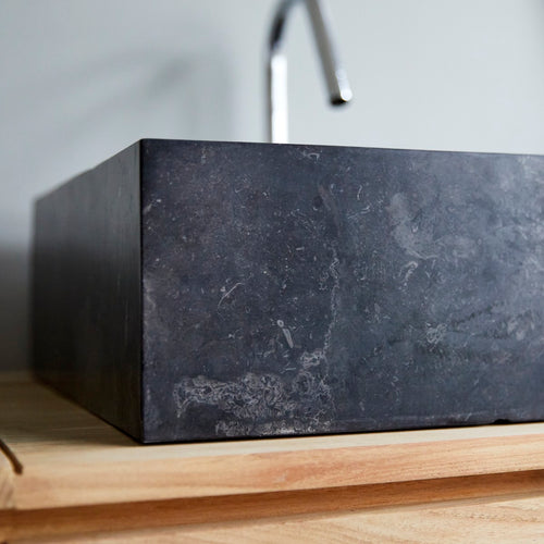Tikamoon Marmeren waskom in dark grey b. 41 cm - Zwart