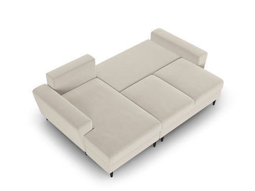 Cosmopolitan Design Uitklapbare hoekbank links met opbergdoos Kyoto 4-zits, flueel lichtbeige - 145x241x88cm