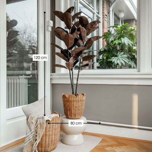 Mica Decorations Rubberplant – Kunstplant in Pot – Realistische Nepplant Woondecoratie – Kunstplanten voor Binnen en Buiten – H120 x Ø80 cm – Rood