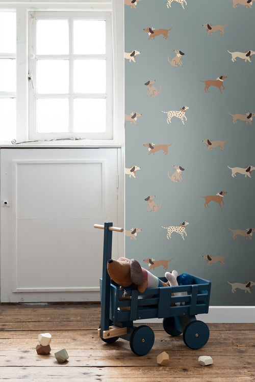 ESTAhome behang honden blauw en bruin - 50 x 900 cm - 131381 - vtwonen shop