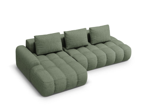 Cosmopolitan Design Uitklapbare hoekbank links met opbergdoos Linz 3-zits, structurele stof donker olijfgroen - 142x275x84cm