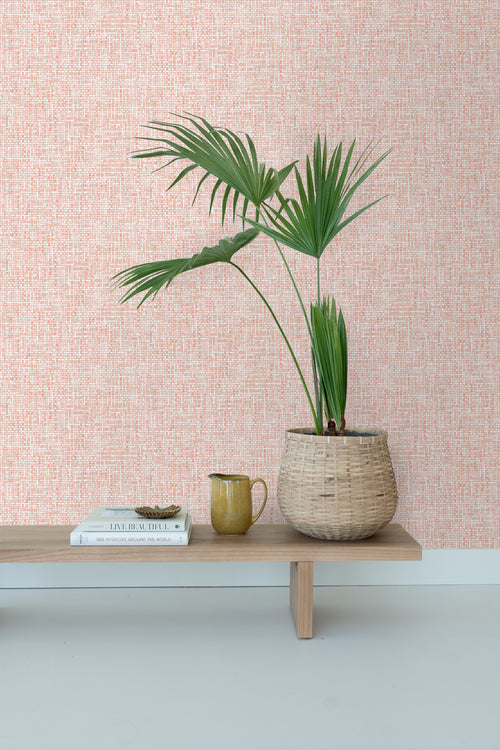 ESTAhome behang geweven linnenstructuur perzik oranje roze - 53 cm x 10.05 m - 148661