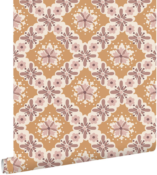 ESTAhome behang vintage bloemen oranje en paars - 50 x 900 cm - 131502 - vtwonen shop