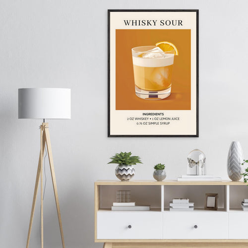 Artfulprints Poster Whisky Sour cocktail - Ingrediënten   - 70x100 cm - Oranje